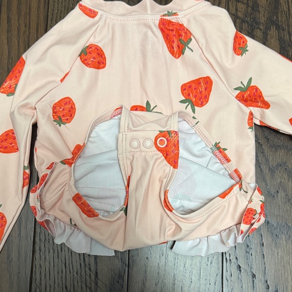 Carter's Pink Strawberry Print Swimsuit, Hat Included - Picture 6 of 9